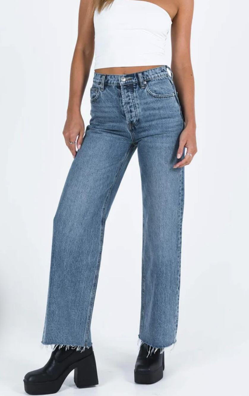 Princess Polly High Waisted Wide Leg Rigid Denim Jeans 8